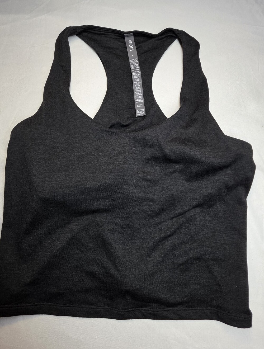 Vuori Halo Performance Crop 2.0 Black Heather Racerback Tank Size L